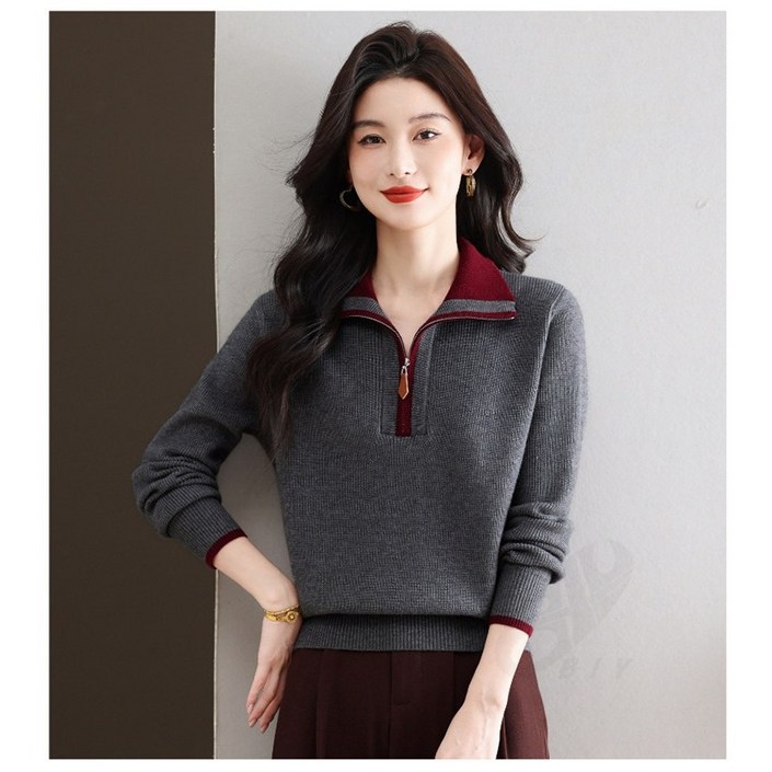 비아이와이 여성 봄 가을 겨울 따뜻한 오버핏 반집업 니트 D29