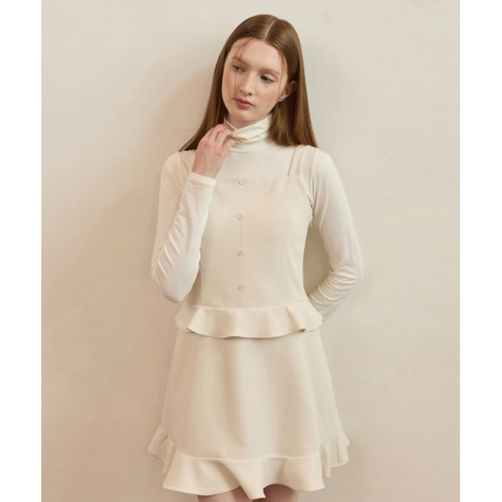 ADAUL Button double flare line mini dress  ivory