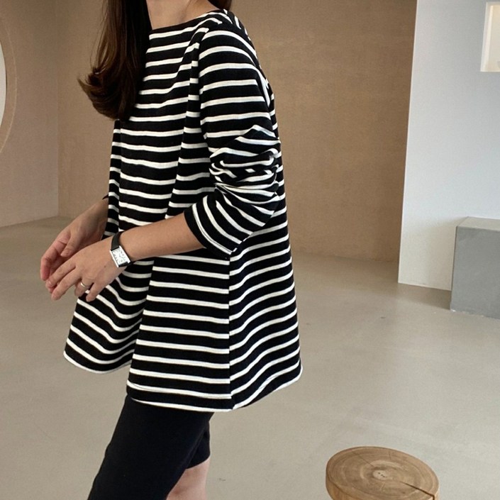 보트넥 라운드 단가라 훌티셔츠 3COLOR 보트넥 라운드 단가라 훌티셔츠 3COLOR