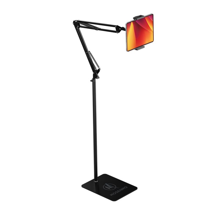모센모 150cm 1단2단 높이조절 스마트 패드스마트폰 스탠드형 더블 스프링 자바라 거치대, MOSJA1500A무광 블랙, 1개