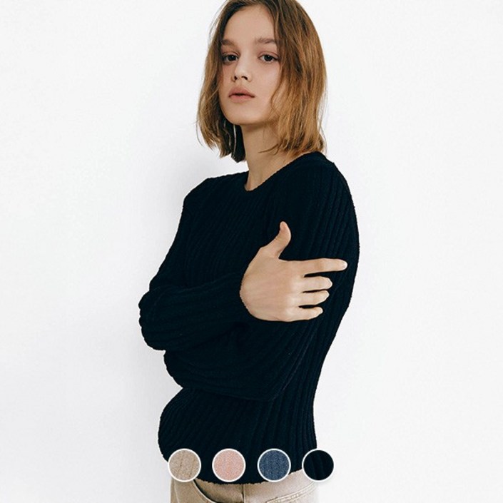 지오다노 355507 여 5gg 립 골지 믹스얀 라운드넥 니트 스웨터 2419661