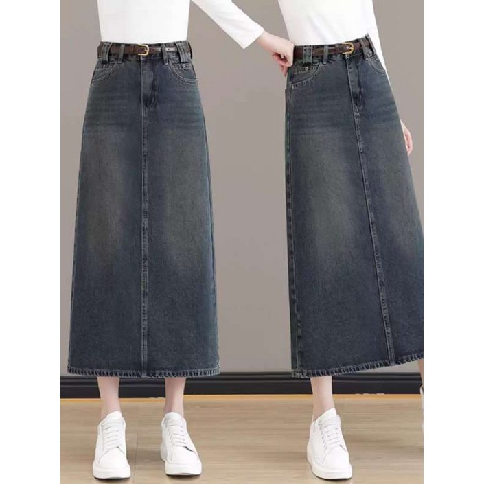 겨울 청치마 기모 빅사이즈 롱스커트 데님 뒷트임