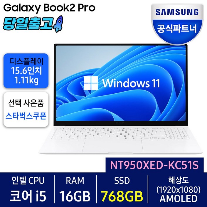 삼성전자 갤럭시북2 프로 NT950XEDKC51S 가성비 노트북 사무용 학생용, 실버, 코어i5, 256GB, 16GB, WIN11 Home, NT950XEDKC51S