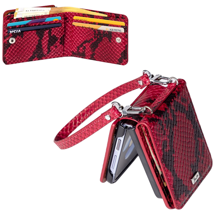 본아띠 RIVERA 아나콘다 천연 소가죽 지갑 갤럭시 Z플립 케이스