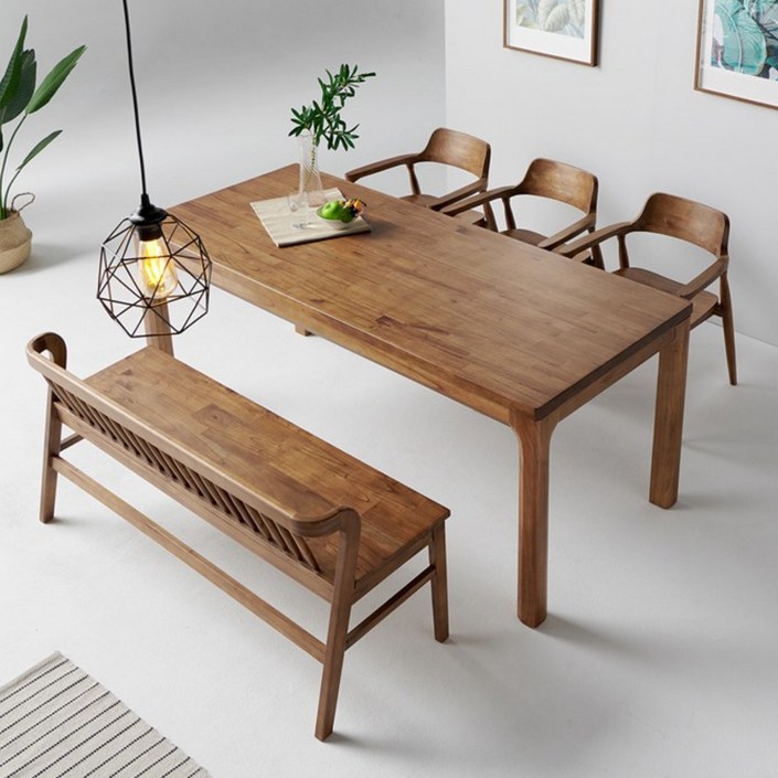 포아몽 참죽나무 6인용 원목 식탁세트 통원목 의자 벤치 식탁테이블포함