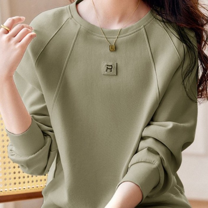 SAHINER 가을겨울 여성 캐주얼 라운드넥 기모 맨투맨 LWAWY56