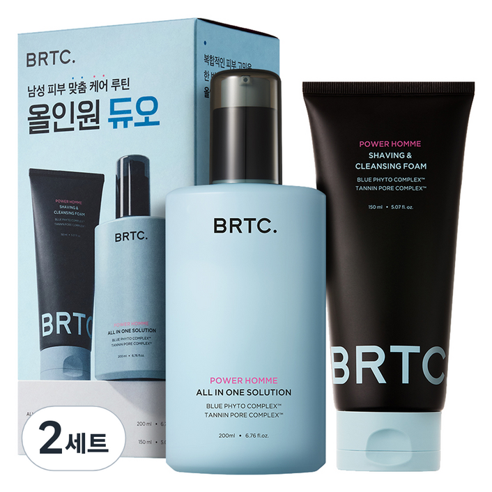 비알티씨 파워 옴므 듀오 올인원 200ml 클렌징 폼 150ml 세트, 350ml, 2세트