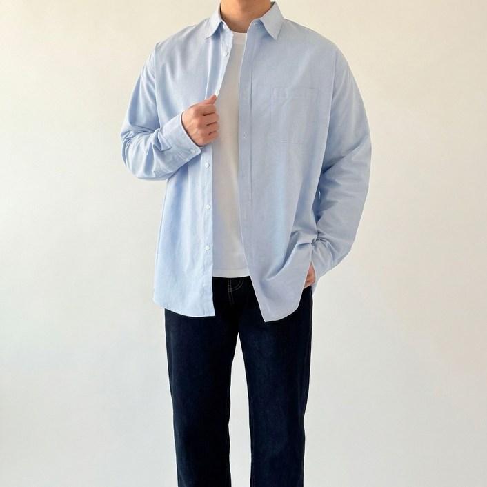 남자 오버핏 옥스포드 셔츠 베이직 캐주얼 긴팔 셔츠 made in korea  (9color)
