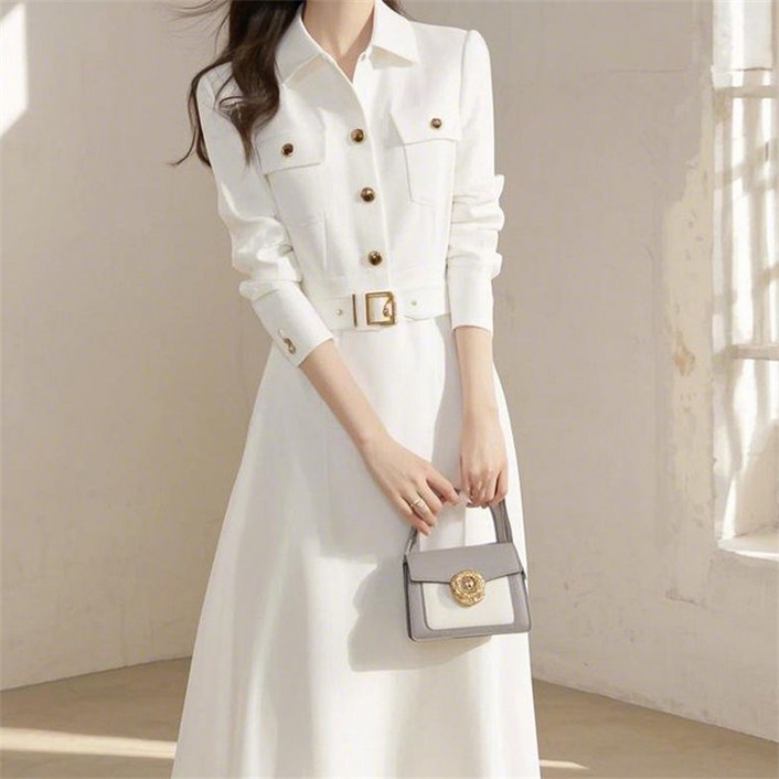 AOKADA 여성 봄 가을 슬림핏 카라넥 오피스룩 하객룩 A라인 원피스