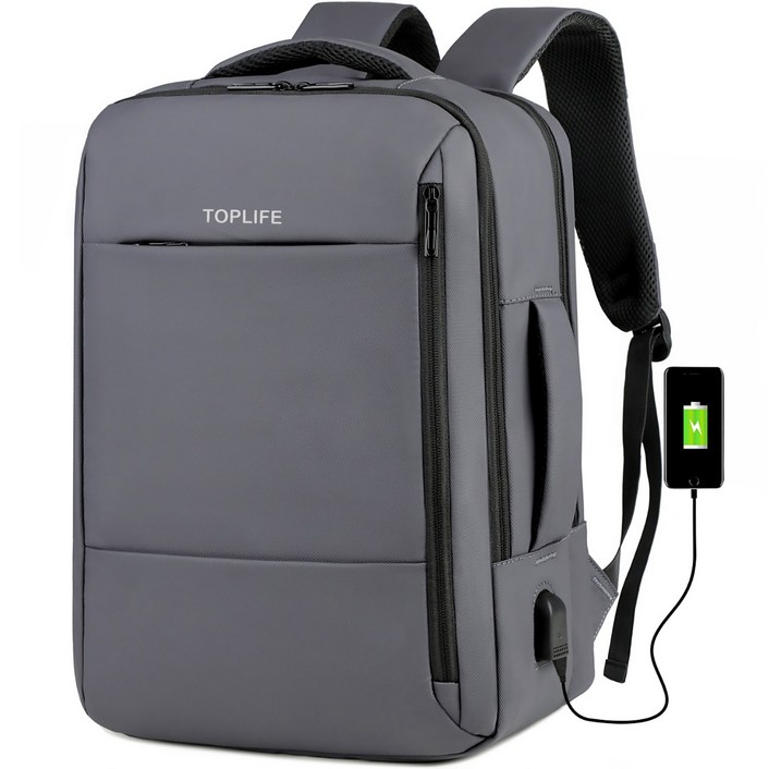 TOPLIFE 직장인 대학생 대용량 여행용 17인치 방수 노트북 백팩 USB 충전