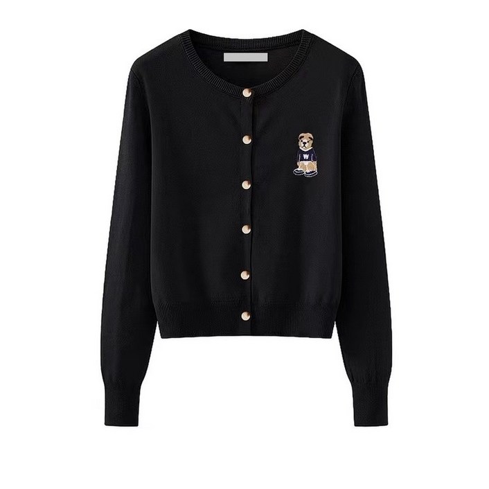 여성 니트 가디건 곰돌이 자수 라운드넥 루즈핏 데일리룩 봄 여름 아우터