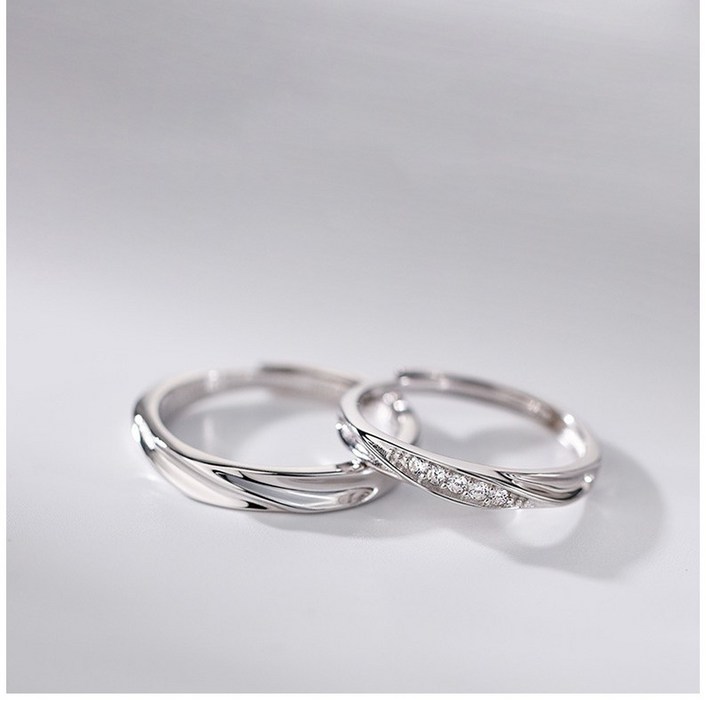 FANSYLI 커플링 11 S925 남여 심플 반짝 조절형 큐빅 프로포즈 반지 W2504A23