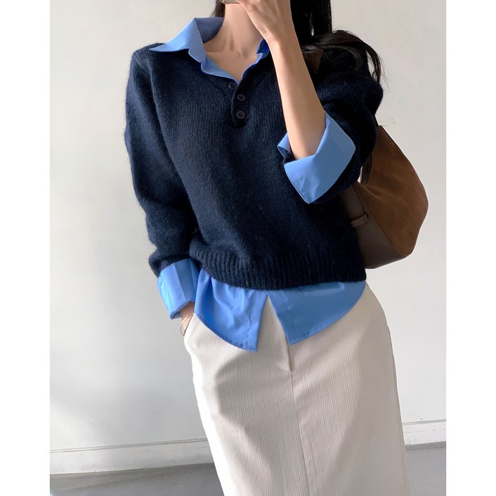 마켓제이MARKETJ 포근 셔츠레이어드 버튼니트3col