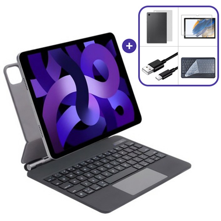 아이패드 프로3세대 4세대 5세대 6세대 11인치 호환 매직 키보드 케이스강화유리1매후면필름1매, 블랙, 1개