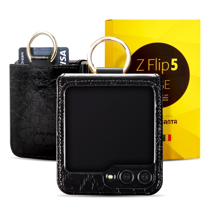 갤럭시 Z플립5 케이스 천연가죽 힌지보호 카드 수납 링 지플립5 마스야드