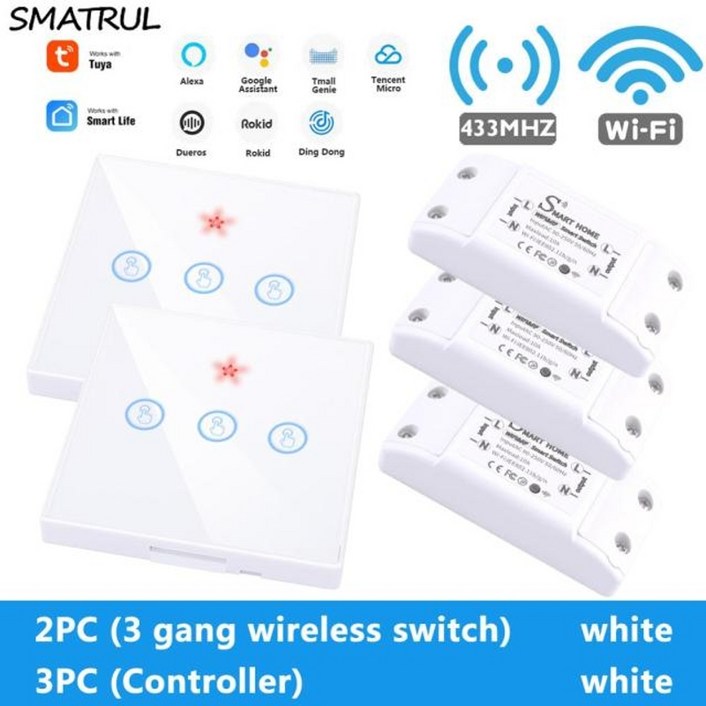 무선 전등 스마트 스위치 iot 자동 일괄 소등 커버 전자식 타이머 콘센트 SMATRUL Tuya 홈 APP WiFi 터치 라이트 RF 433Mhz 벽 패널 DIY 릴레이 모듈 A