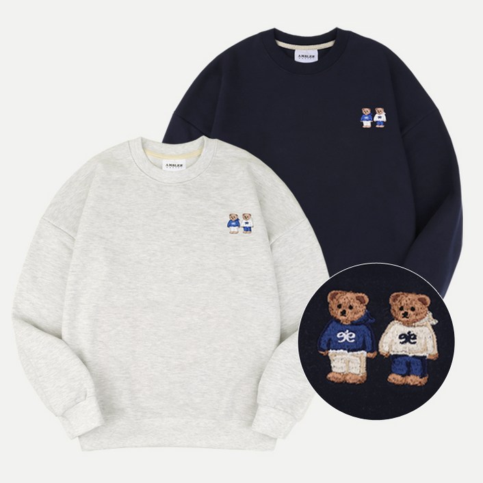 [1+1] Twinlook bear 오버핏 맨투맨 티셔츠 AMM918 (3colors)