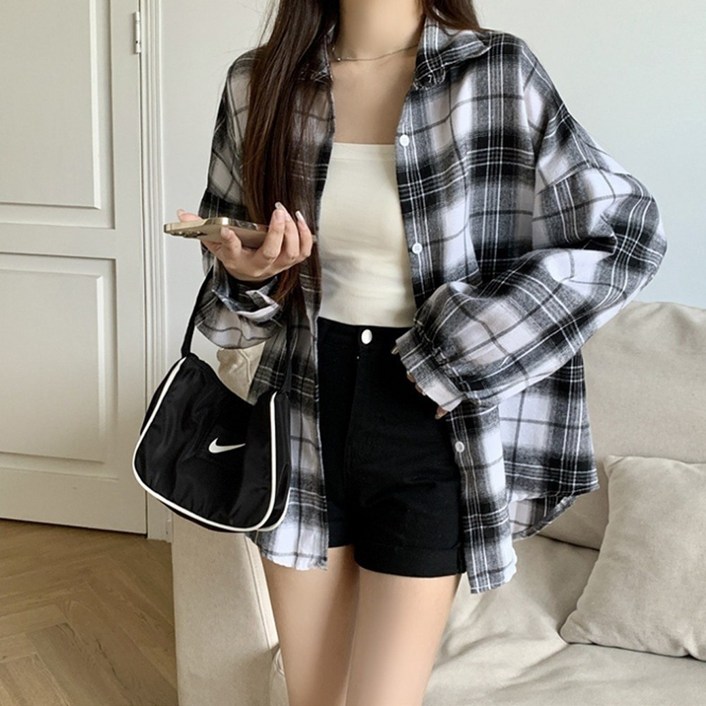 여자남방 봄 여름 긴팔 체크무늬 남방 여자남방 봄 여름 긴팔 체크무늬 남방