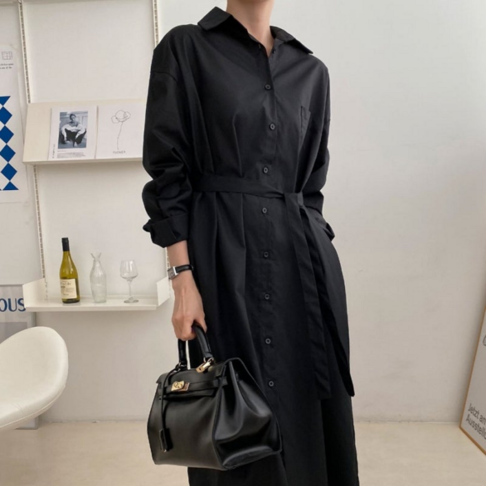 세브리 여성 빅사이즈 하객룩 벨트 셔츠 원피스