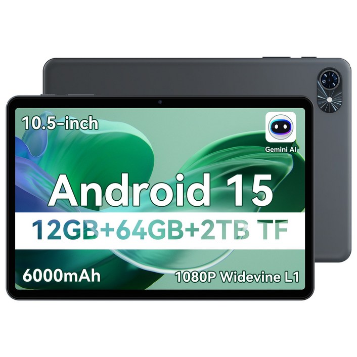 TABWEE 태블릿 12GB+64GB 2TB확장 6000mAh Android15 10인치  HD+IPS 디스플레이 Wi-Fi6  듀얼스피커 GMS인증 학습용