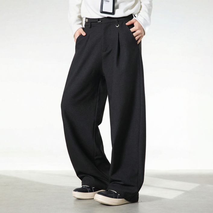 HANYO 사계절 남성 와이드 슬랙스 올드머니 핀턱 바지 허리조절 팬츠