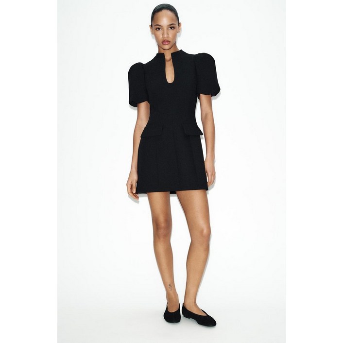 ZARA 벌룬 슬리브 미니 원피스 - 블랙