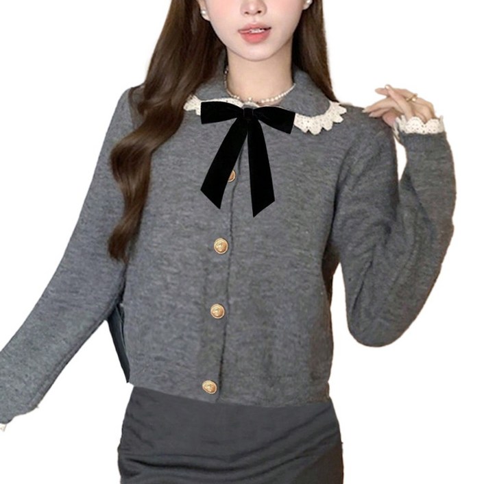 여성 리본 골드버튼 카라 니트가디건 DH1M00702