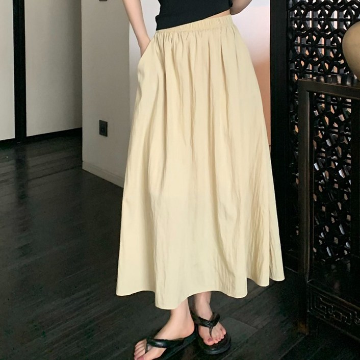 바스락 A라인 데일리 허리밴딩 가벼운 롱 스커트