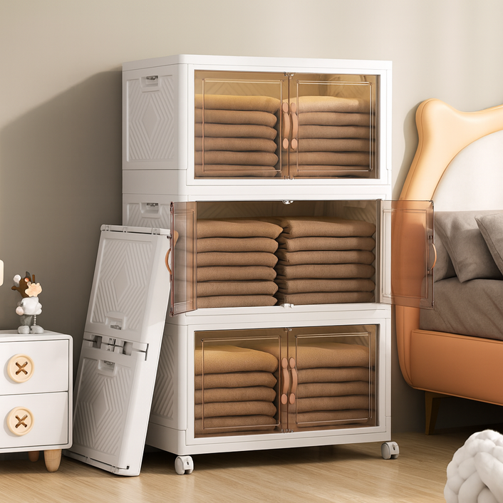 라온프리 프리미엄 대용량 이동식 폴딩 리빙박스, 3개, 화이트