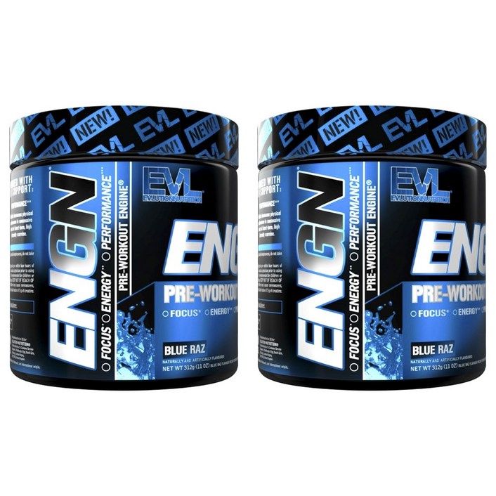 EVLUTIONNUTRITION ENGN 프리-워크아웃 엔진 블루 라즈 맛, 2개, 312g