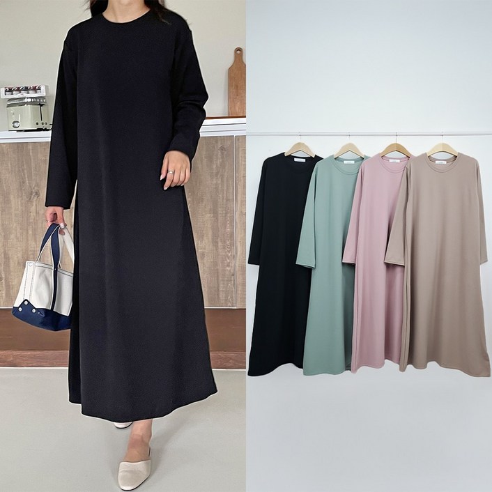 뮤앤뮤즈 국내제작 편안한 데일리 링클프리 플레어 롱 원피스
