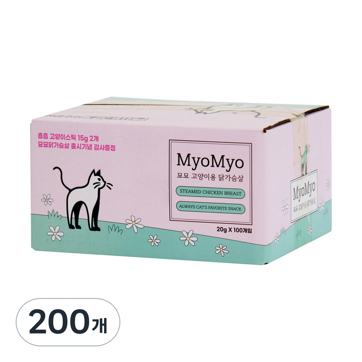 묘묘 닭가슴살 고양이간식, 200개, 20g, 닭고기