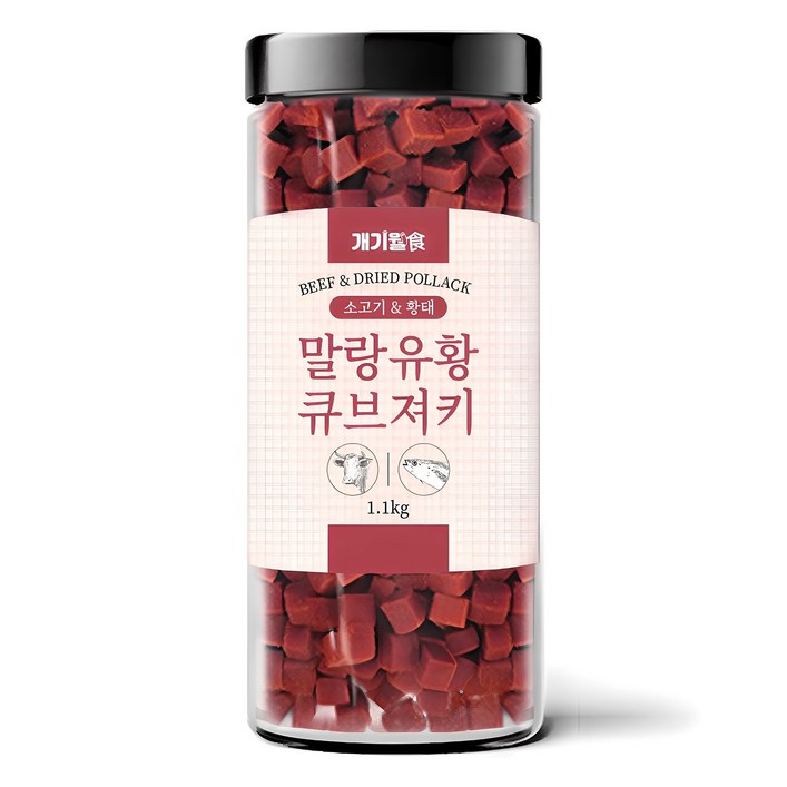 개기월식 말랑 유황 큐브 져키 강아지간식, 1.1kg, 1개, 소고기황태