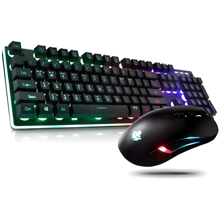 앱코 HACKER 레인보우 LED 게이밍 키보드  마우스 세트 KM400, 블랙, KM400, 일반형