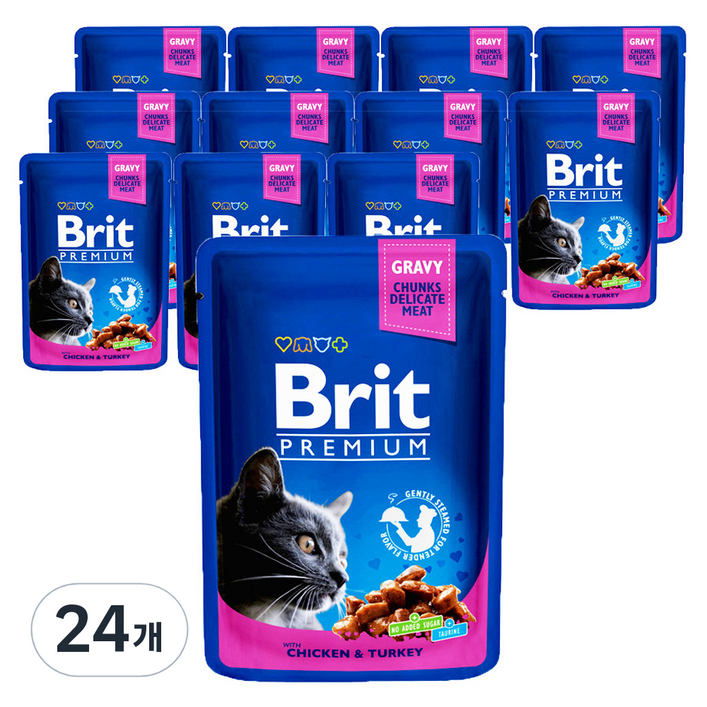 브리트 전연령용 프리미엄 캣 파우치 닭고기 앤 터키 습식사료, 닭, 100g, 24개
