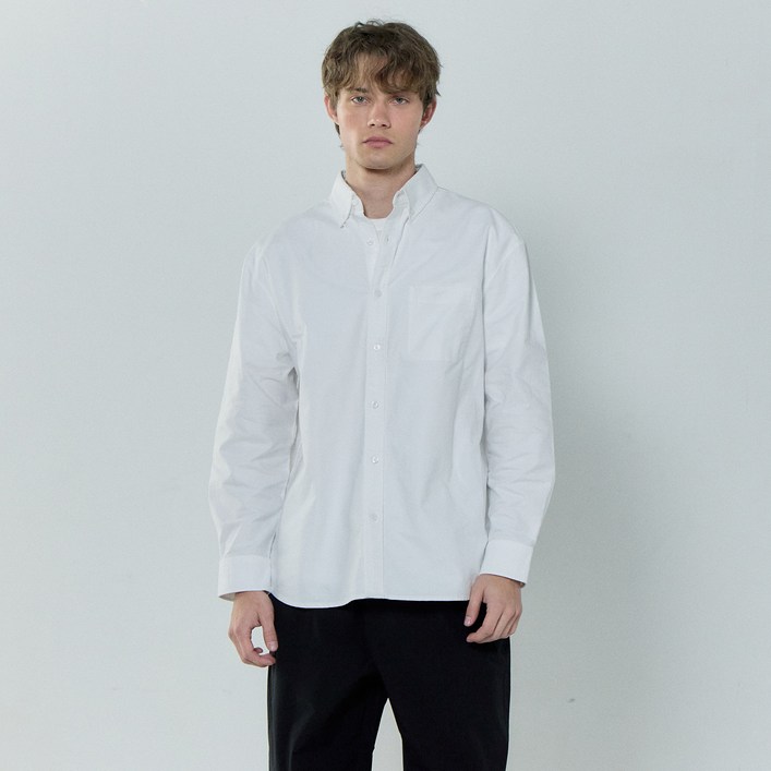 베이직하우스 남녀공용 옥스포드 세미오버핏 긴팔셔츠 LZWS0101