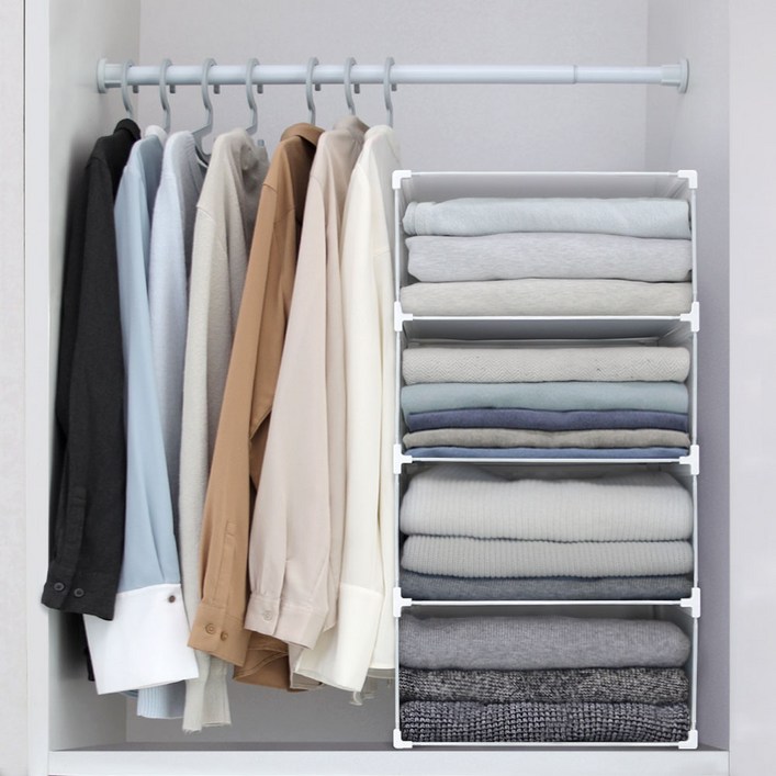 플레노 옷장정리함 수납 트레이 리빙박스 대형 가로1칸 x 세로4칸, 반투명, 1개