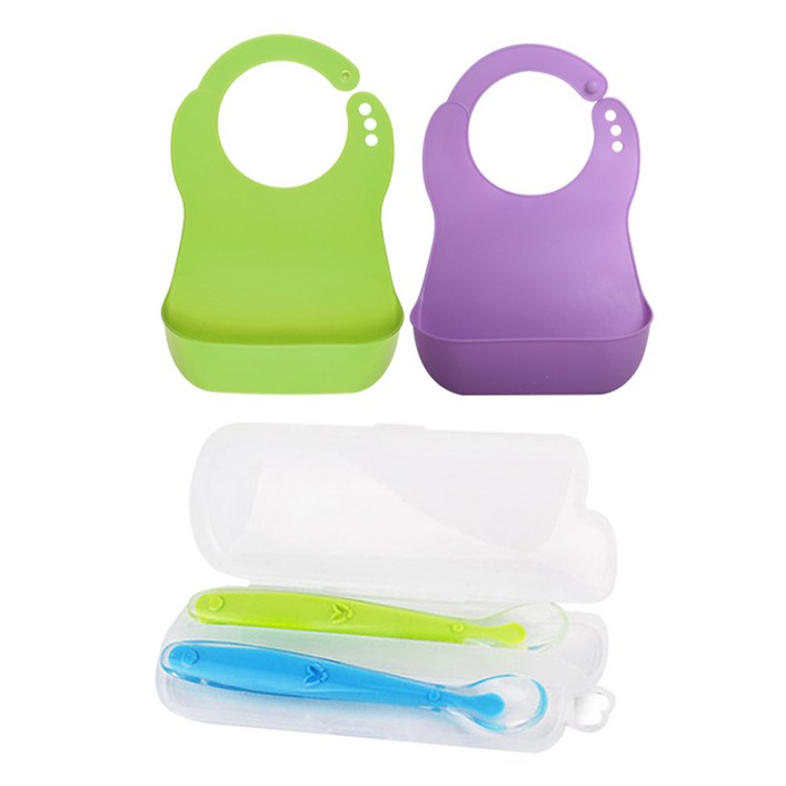 베베락 소프트 이유식 턱받이  실리콘 피딩스푼