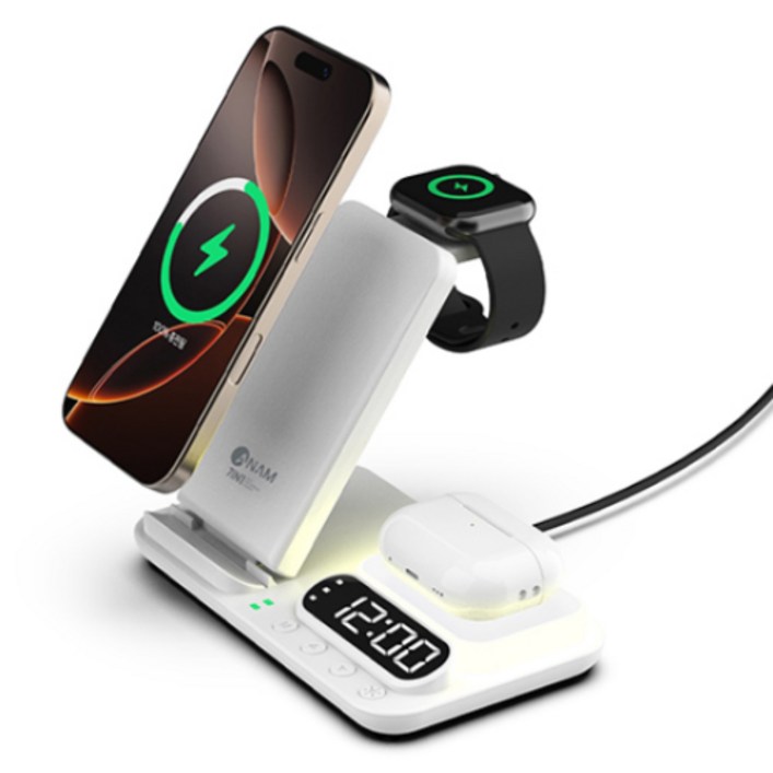 아남 7in1 갤럭시 애플 멀티 고속 무선 충전기 AN-TCW301, 화이트, 1개