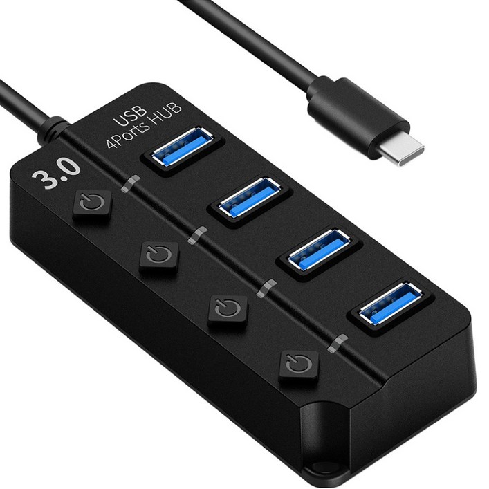 구스페리 USB 3.0 C타입 개별스위치 무전원 4포트 멀티허브 1m 구스페리 USB 3.0 C타입 개별스위치 무전원 4포트 멀티허브 1m