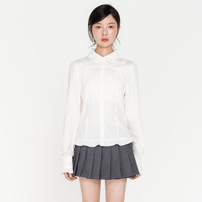 하이스쿨디스코 여성용 프릴 라운드카라 셔츠