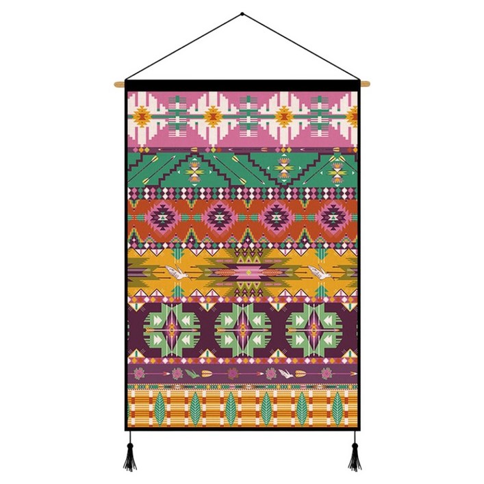 라보비아 보헤미안 컬러 패턴 패브릭 우드바 벽걸이 인테리어 타피스트리