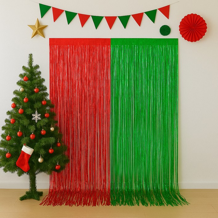 파티쇼 파티장식 은박 수술커튼 레드 2p  그린 2p