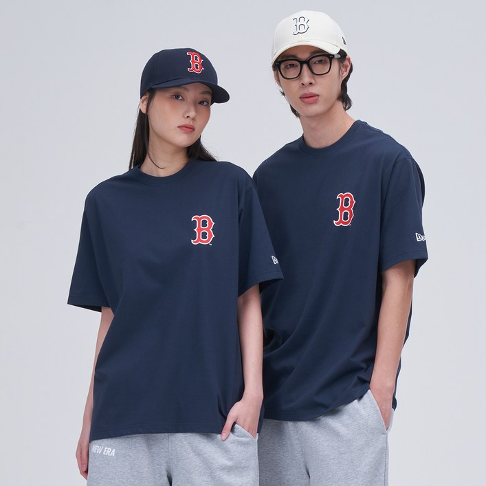 뉴에라 남녀공용 MLB 베이직 로고 보스턴 레드삭스 오버핏 반팔 티셔츠 14721310