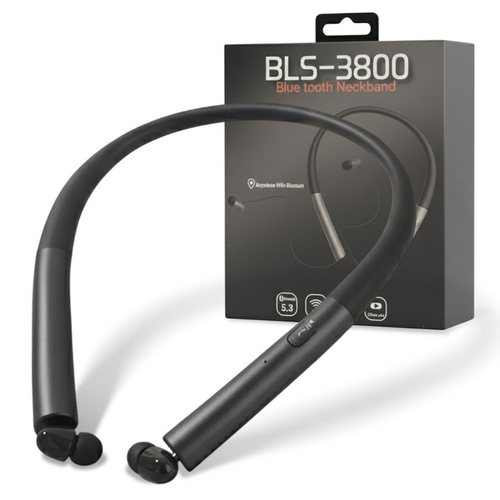 블루선 넥밴드 블루투스 이어폰, BLS-3800, Black
