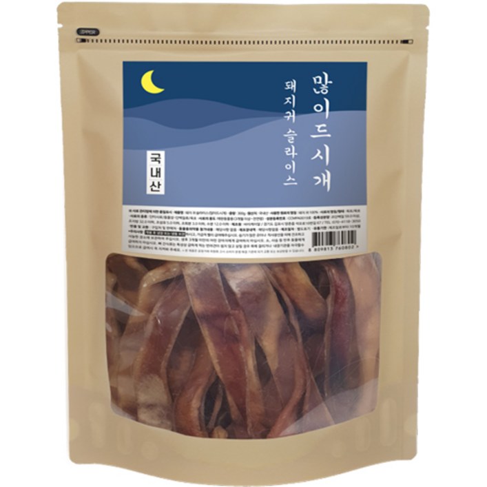 강아지 많이드시개 대용량 수제 건조간식, 돼지귀슬라이스, 300g, 1개