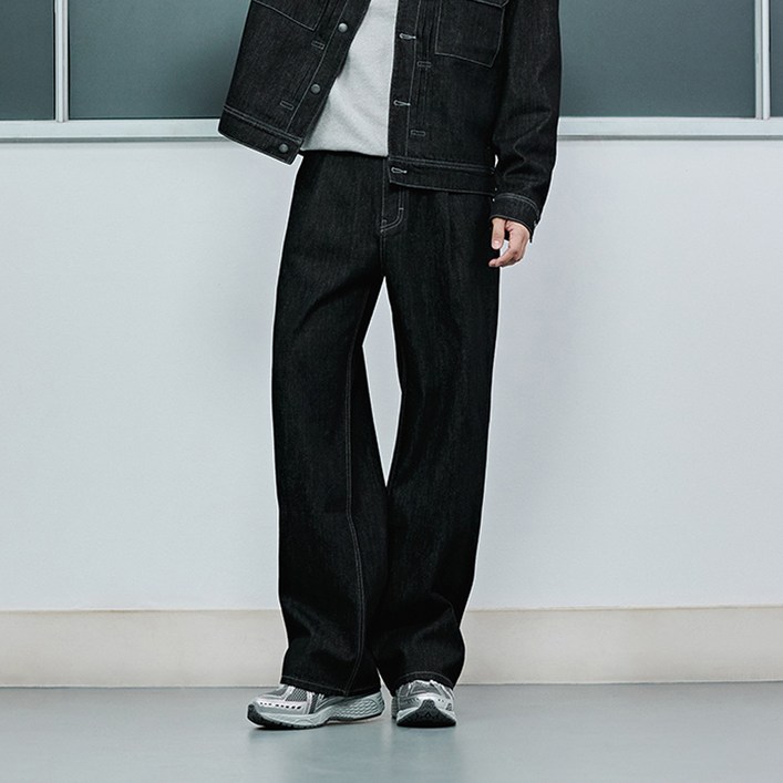 마인드브릿지 남성용 와이드 원턱 블랙 로우 데님팬츠 MZDP2152