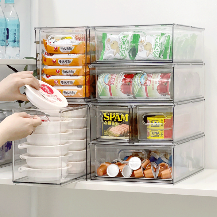 데미무드 아크릴 퓨린 적층식 팬트리 정리함, 투명, 1개