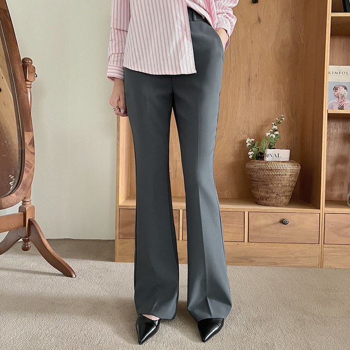 플랜데이 여성용 숏미디움롱 기장 투니 슬림 부츠컷 슬랙스