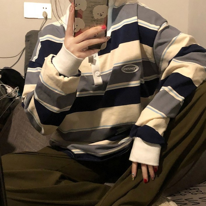 마켓에이 여성용 캐주얼 단가라 카라 티셔츠 T24FW3A0978